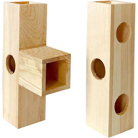 Maison en bois pour lapin avec tunnel, centre d'activités, cachette solide et sécurisée, jouets à mâcher - grande taille - forme en T (1/4)