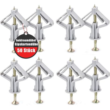 Lot de 50 chevilles pour plaques de plâtre avec vis, chevilles auto-perceuses pour plaques de plâtre et chevilles papillon pour un montage facile dans les plaques de plâtre (1/5)