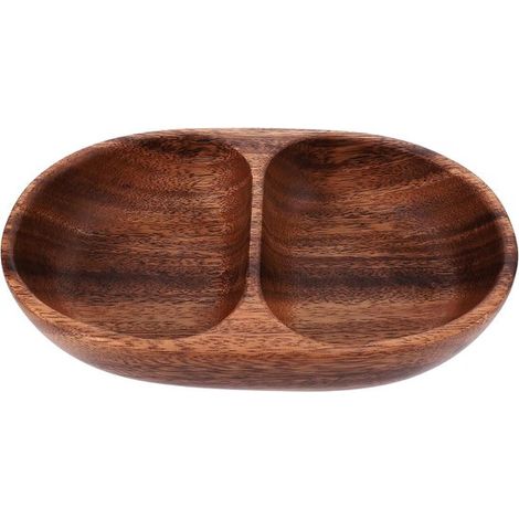 Ciotola in legno con divisori - Ciotola a doppio scomparto per insalata e snack con venature naturali del legno - Perfetta per frutta secca, frutta fresca, caramelle e insalate (1/5)