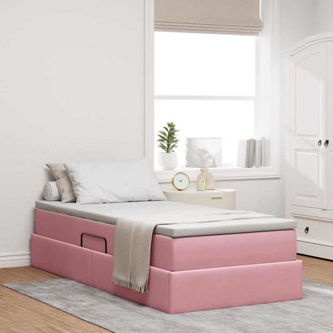 Aufbewahrungsbett mit Matratze Rosa 90 x 190 cm Samt