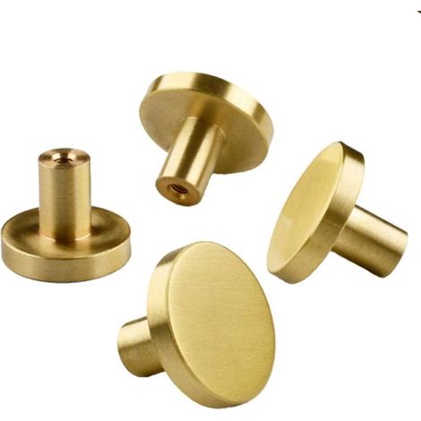 4 Pièces Laiton Massif Rond Monotrou Petite Poignée, Porte de Placard Poignée Ronde Bouton en Laiton avec Vis, Décoration pour Porte D'armoire,Poignée de Meuble,Or (20 mm x 25 mm)-Fei Yu (1/4)