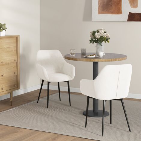 Set 2 Sedie da Pranzo Nordiche Imbottite con Braccioli Ricurvi in Tessuto Effetto Velluto, 54x57x80 cm, Crema