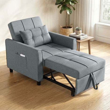 Canapé-lit convertible avec dossier et coussin réglables, gris (1/5)
