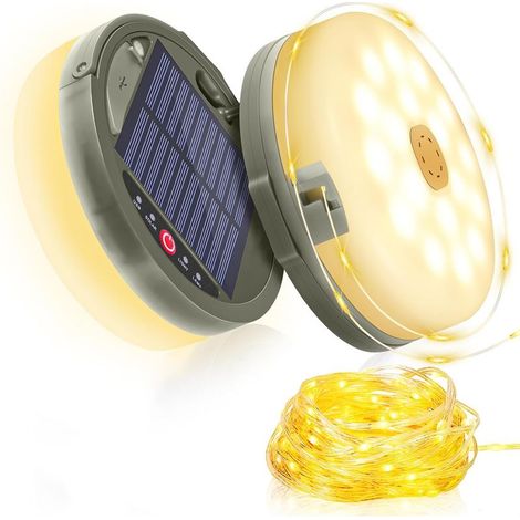 12 Meter lange Solar-Lichterkette für Camping in warmen Farben – 2-in-1-Faltlampe, 8 Modi, USB-aufladbar, wasserdicht, ideal für Zelte, Terrassen und Outdoor-Aktivitäten (1/5)