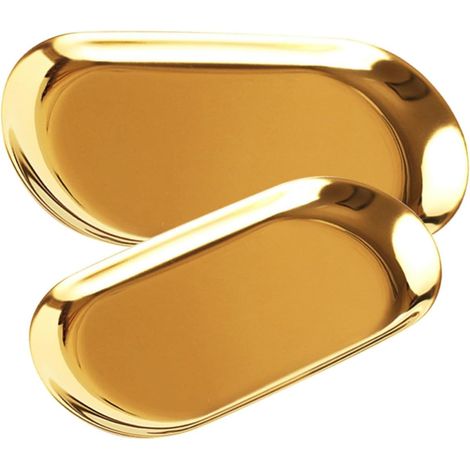 Plateau Ovale Doré en Acier Inoxydable 2pcs, Facile à Nettoyer, Élégant et Pratique pour Servir et Ranger Bijoux ou Collations (1/5)