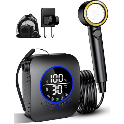 Portable Camping Douche, Douche de Camping Rechargeable avec 8000mAh Batterie, Douche avec Pompe, Tuyau de Douche de 2m, pour randonnée, Camping,Plage, Voyage (1/5)