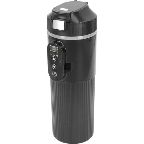 Elektrischer Wasserkocher fürs Auto (500 ml), beheizter Edelstahlbecher, intelligente Temperaturanzeige, beheizter Becher mit Zigarettenanzünderadapter, schwarz (1/5)