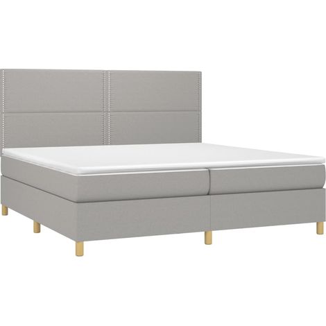 Cadre de lit LED avec sommier tête de lit matelas surmatelas 200x200 cm tissu gris clair TDL0207793
