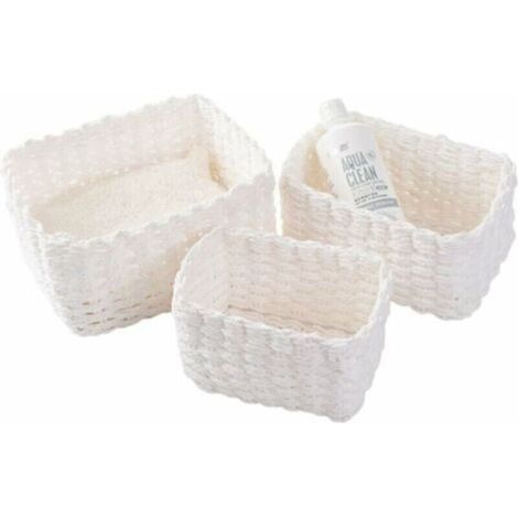 Lot De 3 Paniers De Rangement Tressés Pour Accessoires De Maquillage, Salle De Bain, Table À Langer, Petit Compartiment De Rangement (Blanc)