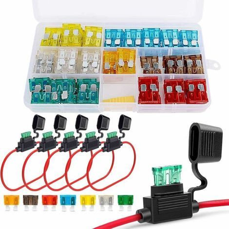 Kit de 120 fusibles automobiles standard (5A à 30A) + 5 porte-fusibles pour voitures, camping-cars, camions et motos (1/4)