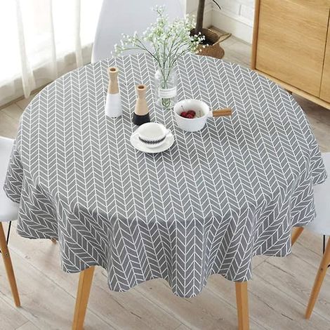 Nappe de style nordique, nappe ronde pour tables rondes, nappe en coton et lin anti-poussière, décoration pour les dîners de fêtes (150X150cm) (1/4)