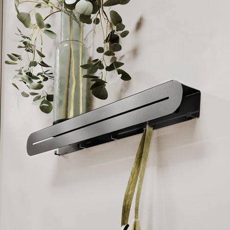 Moderne Wandgarderobe mit Ablage – Minimalistische Garderobenleiste mit 5 verdeckten Kleiderhaken, robuste Metall-Garderobe, pulverbeschichtet, ideal für Flur, Badezimmer, Küche & Schlafzimmer