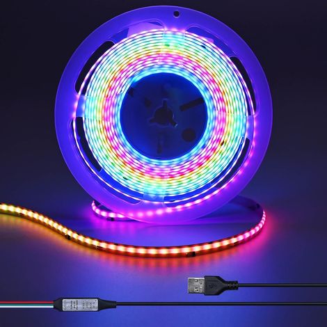 5V 5M USB WS2811 RGB COB LED Strip with Addressable Controller Dream Color USB Powered High Density 420LEDs/M Flexible IP20 Non waterproof LED Strip for Decorative DIY (1/5)