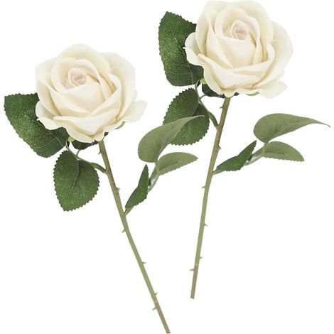 Lot de 2 roses artificielles blanches avec tige, plantes artificielles en soie à tige unique, bouquet de roses artificielles réalistes pour mariage, fête prénuptiale, décoration de maison et (1/5)
