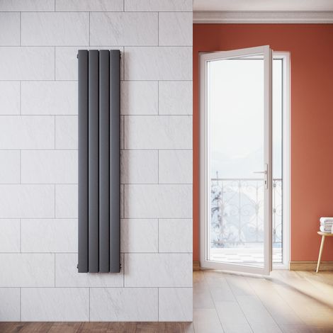 SONNI Radiateur eau chaude en acier Conception murale Vertical Tube plat Radiateur chauffage central 1600x311mm Panneau Double Anthracite (827W) (1/5)
