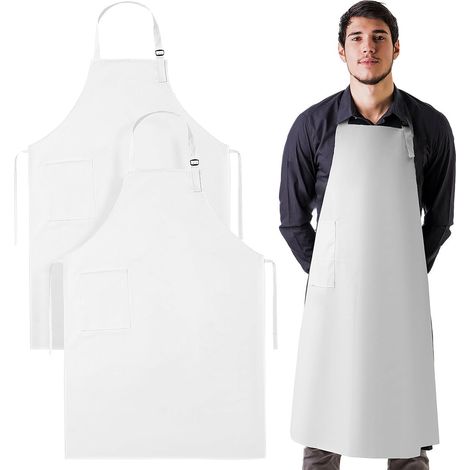 Tablier Cuisine Blancs avec Grandes Compartiments et Design Réglable Lot de 2 Tissu Imperméable pour Adultes Cuisine Loisirs Créatifs (1/5)