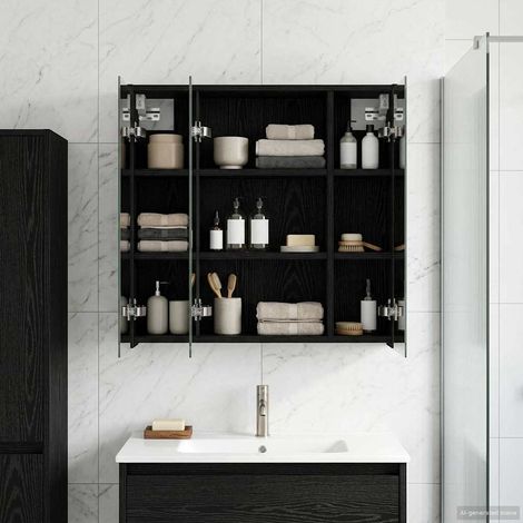 Armario con espejo de baño Roble Negro 63,5 x 16 x 62,5 cm