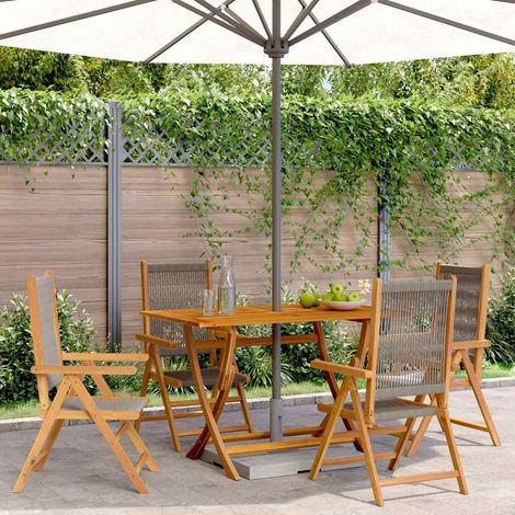 vidaXL Sillas plegables reclinables, 4 unidades, color gris, madera maciza de acacia. (1/5)