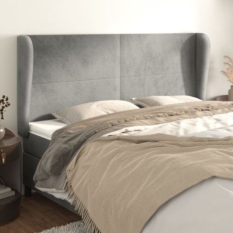 Tête de lit avec oreilles Armoire de tête de lit Gris clair 163x23x118/128 cm Velours 24037 (1/5)