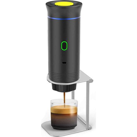 Tragbare Kaffeemaschine, 3-in-1 Espressomaschine mit Ständer und Tasche, 7500-mAh-Akku, kompatibel mit Kapseln und gemahlenem Kaffee, für Reisen, Camping, Auto, Büro (Schwarz) (1/5)