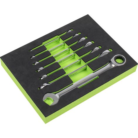 Sealey S01142 Siegen Combination Ratchet Spanner Set with Tool Tray 7pc