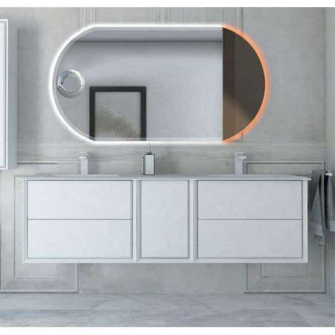 Mobile Bagno Bellagio175 cm SospesoBianco Opaco Base 6 cassetti - Lavabo doppia vasca in Resina (1/5)