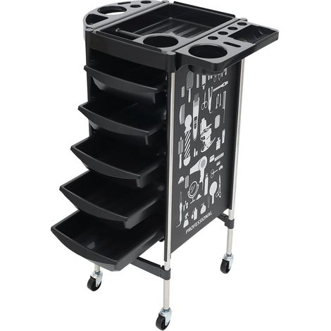 Carrello da parrucchiere, carrello a rotelle con 5 cassetti, multifunzione, per saloni di bellezza, parrucchieri (nero) (1/5)