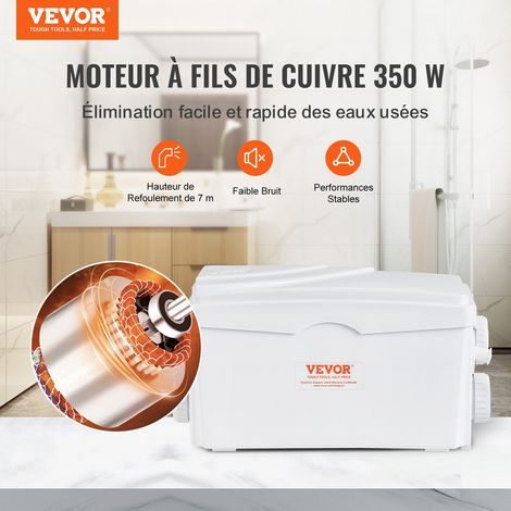 Pompe de Relevage Douche 350 W Hauteur Levage 7 m Pompe Eaux Grises pour Élimination Eaux de Cuisine, Sous-sol, Salle de Douche, Ba… (1/5)