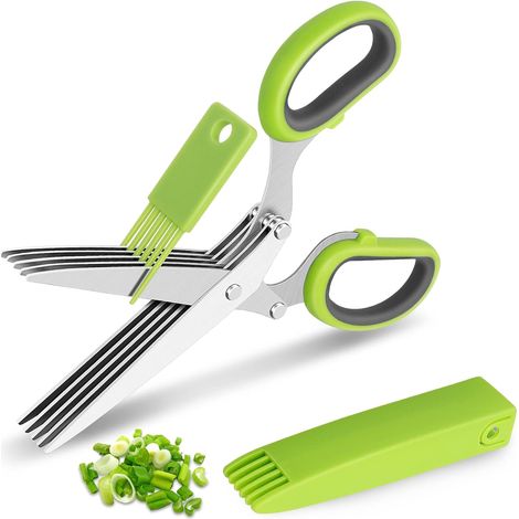 Ciseaux à herbes en acier inoxydable trois lames pour cuisine structure stable manche ergonomique coupe rapide pour herbes aromatiques (1/5)