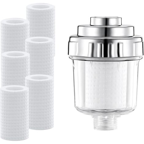 Filtre de Douche Anti Calcaire avec 6 Cartouches Remplaçables, Filtration Haute Performance du Chlore, des Métaux Lourds et des Impureté, S’adapte à Tous les Pommeaux de Douche Standard (1/5)