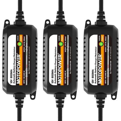 Lot de 3 chargeurs de Batterie automatiques 12 V 800 mA Chargeur de Batterie et désulfateur de Batterie (1/5)