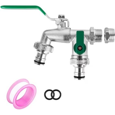 Robinet Extérieur Double Sortie en Alliage de Zinc – Entrée 3/4", Double Sortie 1", Filetage Universel avec Raccord Rapide pour Irrigation de Jardin (1/4)