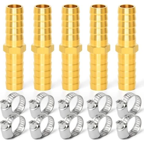 5 pièces 6mm connecteur cannelé en Laiton, raccord de Tuyau Droit 2 Voies avec Pinces 10 pièces (1/4)