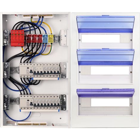 3-Row Electrical Box with Circuit Breaker FI 4P Type A 40A 30mA FI RCCB and B16 Fuses, 4P Surge Protection and Omnibus Bar, Recessed Mounting (1/5)