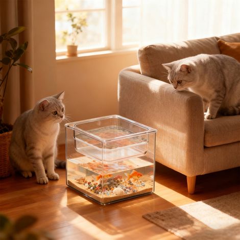 Bowl À Poissons - Aquarium Carré En Plastique Transparent - Bol À Eau Pour Chats - 15 X 15 X 15 Cm - 1 Pièce (1/5)
