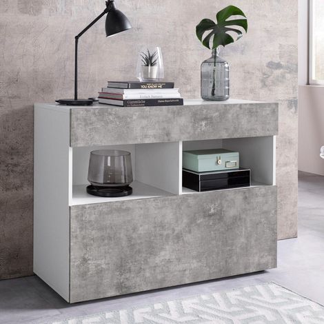 Madia linea Practical 1 anta e 1 cassetto visione Bianco Lucido e Beton (1/4)
