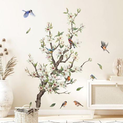 2 pièce Oiseaux sur Branche Sticker Muraux, Branches Vertes Florales Stickers Mural, Auto-adhésives Amovibles Autocollants Muraux pour Salon Chambre Bureau Canapé Fond TV Murale (1/5)