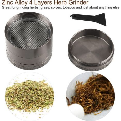 Broyeur à herbes, épices et herbes en alliage de zinc à 4 couches, outil manuel en métal (noir clair)