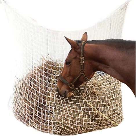 Filet à foin à distribution lente pour chevaux — Pour une alimentation et un pâturage continus — Grande taille (120 x 90 cm) — Blanc (1/5)