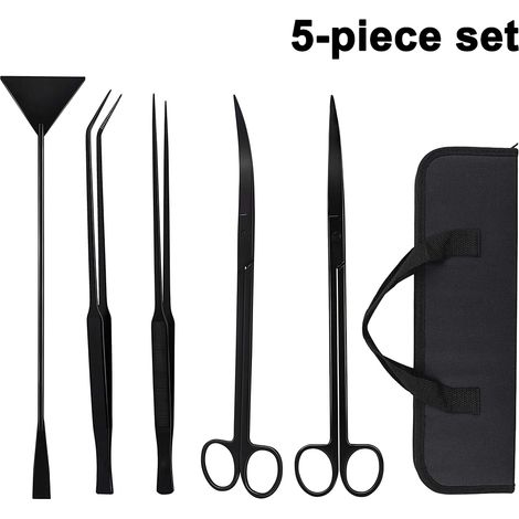 Kit Outils Aquarium - 5 Pièces En Acier Inoxydable - Pinces Coudées Et Droites - Ciseaux Coudés Et Droits - Spatule À Sable - Pour Entretien Et Plantation Aquatique - 1 Set (1/5)