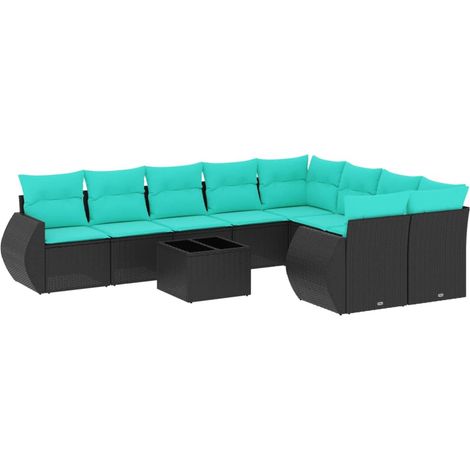 Maison Exclusive - 10-teiliges Gartensofa-Set mit Kissen, schwarz (1/5)