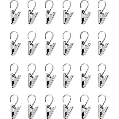24 pezzi - Ganci per tende in acciaio inox - Ganci per tende da doccia - Ganci scorrevoli per tende - Ganci per tende - Clip con ganci per tende - Argento (1/5)