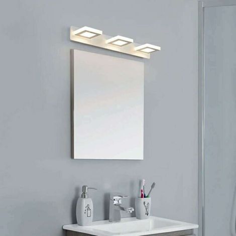 Lámpara de espejo de baño tricolor, 15 W, moderna iluminación interior para baño, ajustable 360°, 48 cm [Clase energética A+], 3 cabezales cuadrados (1/3)