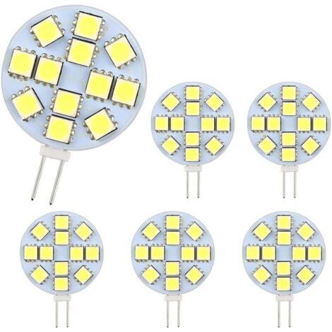 Ampoules LED de 2 watts,12 puces LED SMD 5050, équivalent à une ampoule halogène de 20 watts, non dimmables,ampoules LED rondes, adaptées à l'éclairage d'armoires et à l'éclairage encastré,paquet de 6