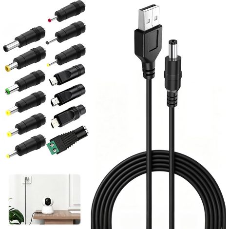 Câble D'Alimentation USB vers DC, Câble USB DC 5V avec Prise Jack 5.5x2.1mm (1/5)
