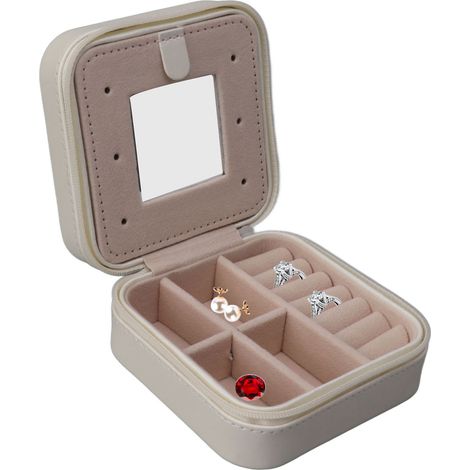 Mini boîte à bijoux de voyage, boucles d'oreilles, bagues, boîte à bijoux zippée, boîte de rangement à bijoux multifonctionnelle portable à double couche, style 4. (1/5)