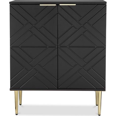 Sideboard Kommode Schwarz mit 2 Türen, Rautenmuster, Holzwerkstoff (1/5)