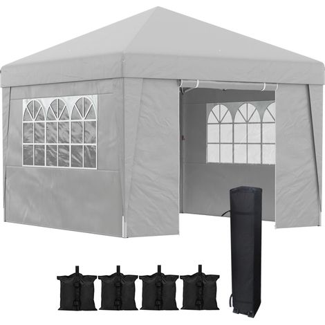 Gazebo da Giardino 300x300 cm Pieghevole ad Altezza Regolabile con Finestrelle in Acciaio e Tessuto Oxford Grigio Chiaro (1/5)