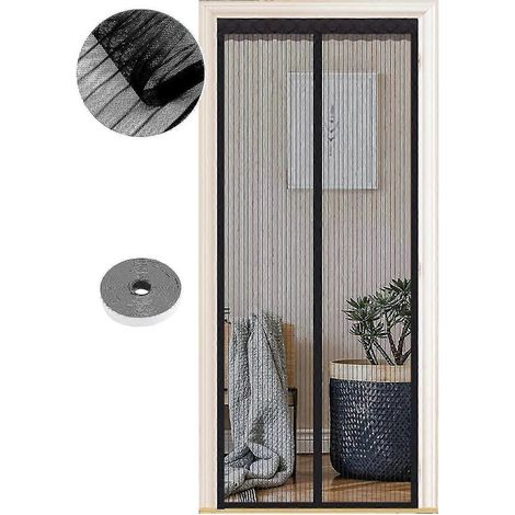 Moustiquaire pour portes, 70 x 200 cm, aimants puissants, fermeture automatique, rideau de porte pour couloirs et terrasses, installation sans perçage, bande noire (1/3)
