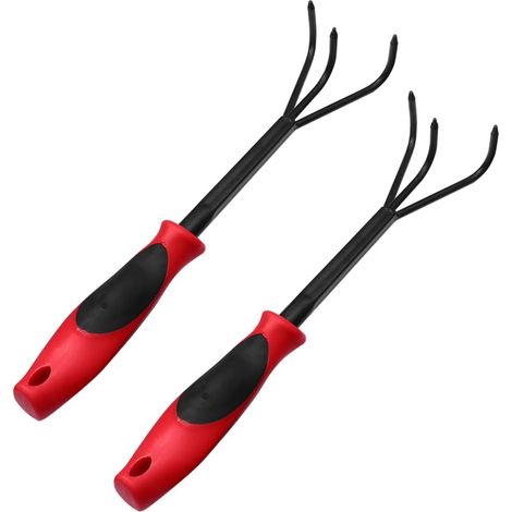 Kit 2pcs Outils de Jardinage Léger en Fer et Plastique Râteau Agricole à 3 Dents Portable, Fourche Sécurisée pour Désherbage Intérieur et Extérieur (1/5)
